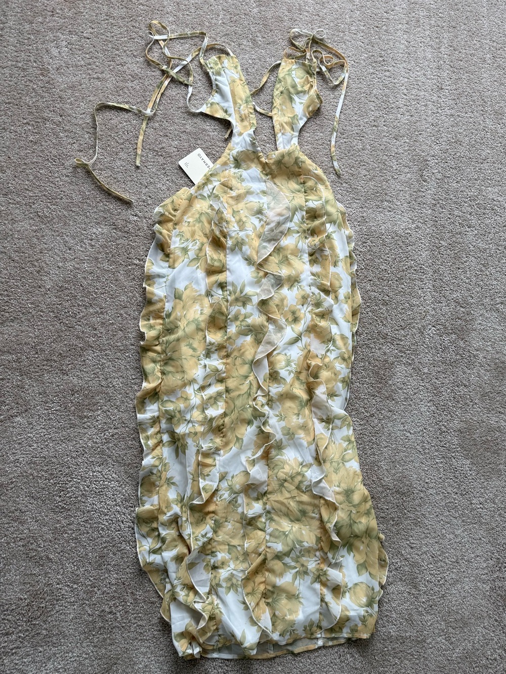 Peppermayo Yellow Floral Tie-Strap Maxi Dress
